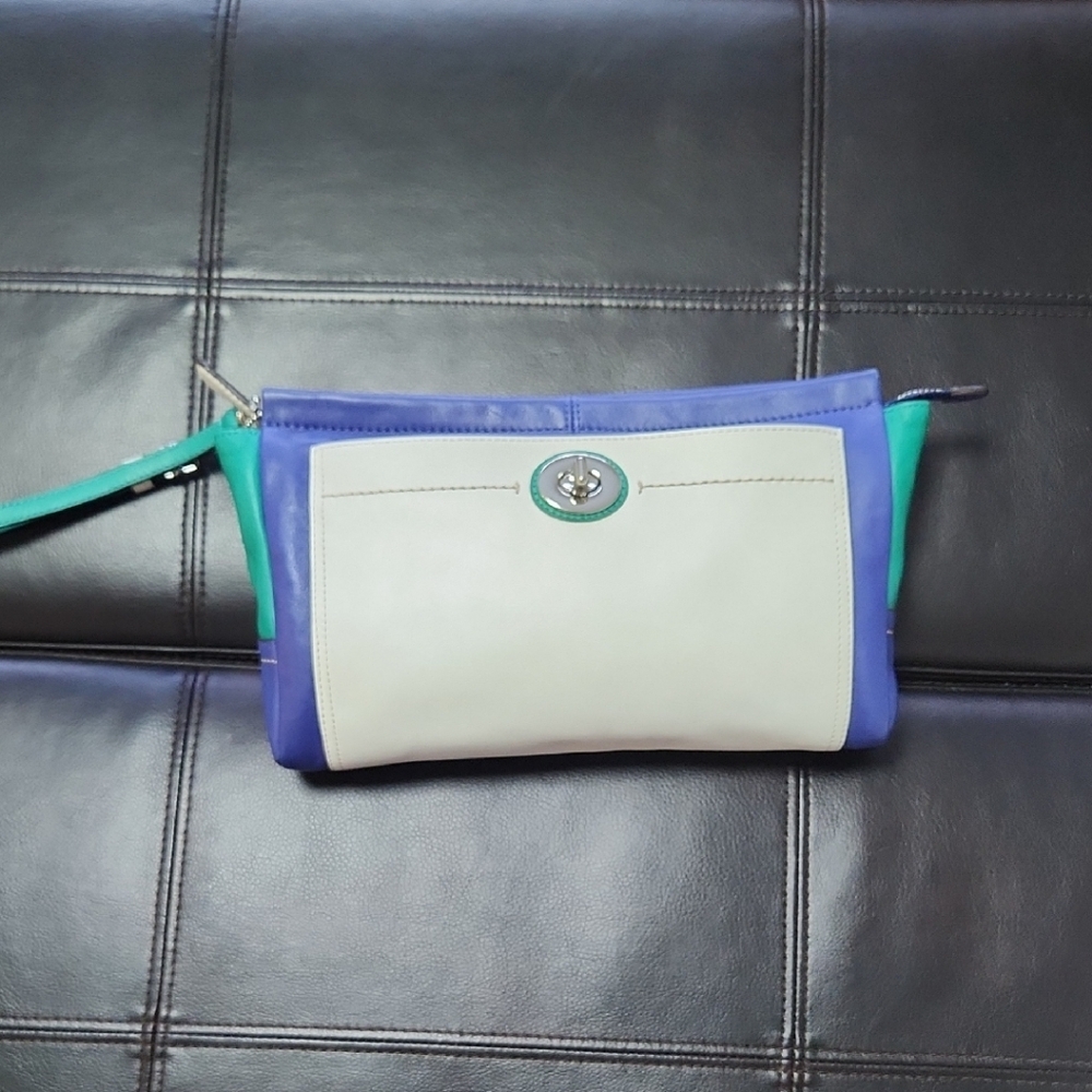 Coach Blue and White Clutch with Sleek Design